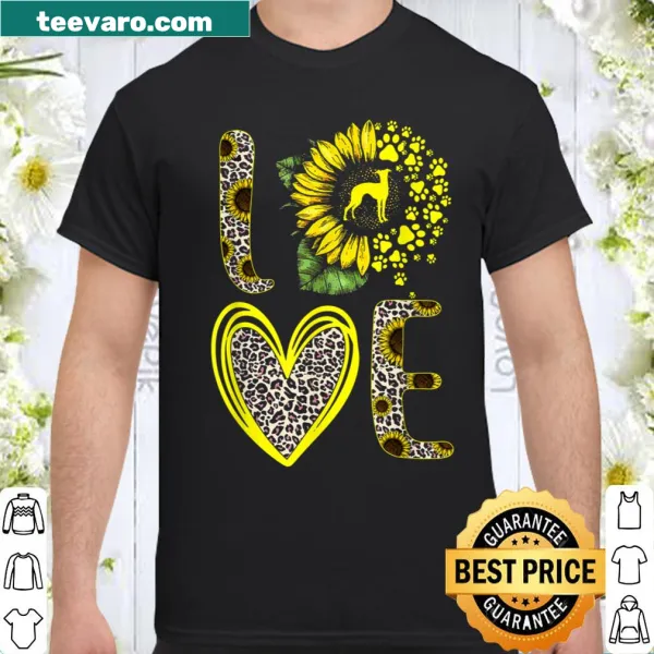 Whippet and sunflower illustration on a t-shirt