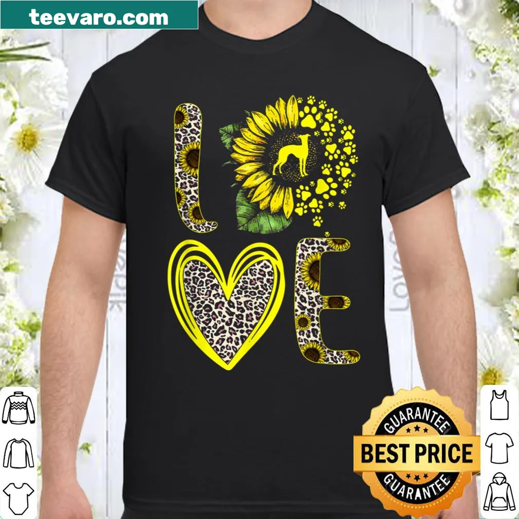 Whippet and sunflower illustration on a t-shirt