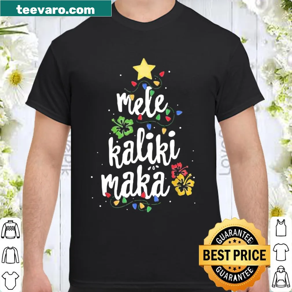 Hawaiian-themed Christmas t-shirt featuring festive elements.