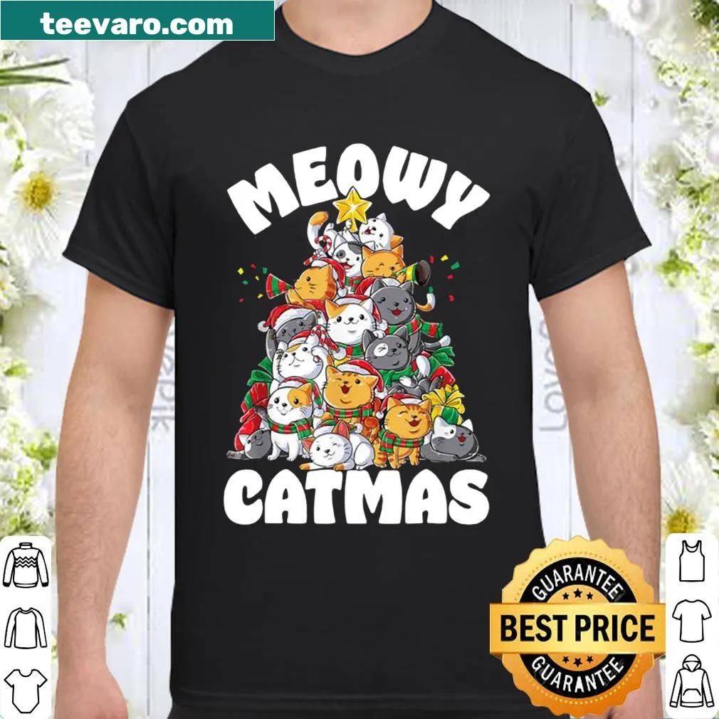 Cute Christmas tree design with cats on a T-shirt