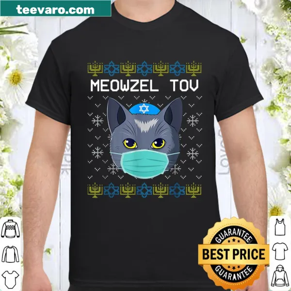 Humorous Hanukkah shirt featuring a cat mask and pun