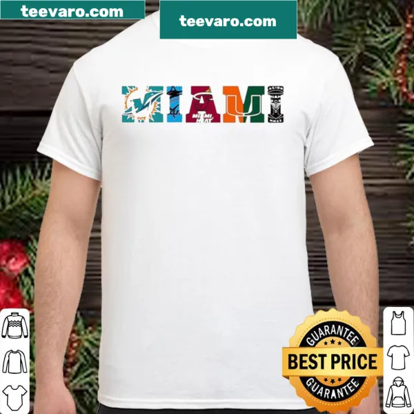 Typography shirt featuring names of Miami sports teams