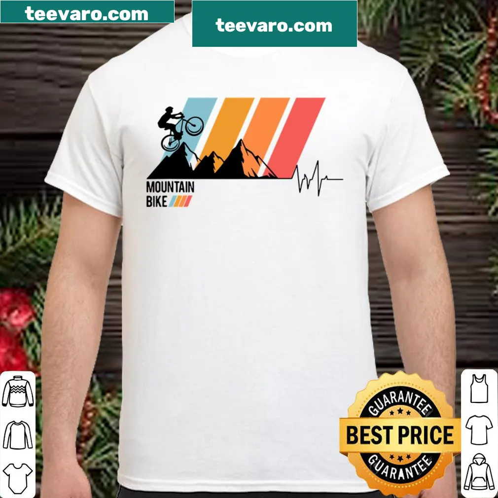 Mountain bike heartbeat graphic on a cycling-themed shirt
