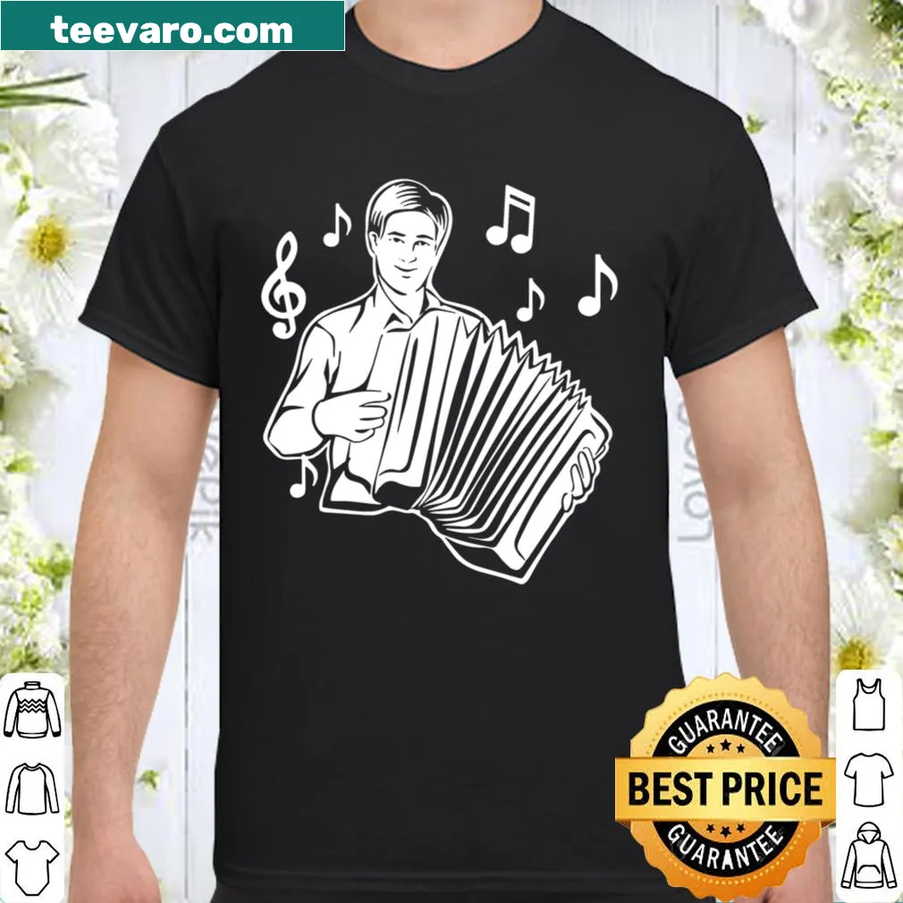 Stylish shirt with music notes, designed for accordionists