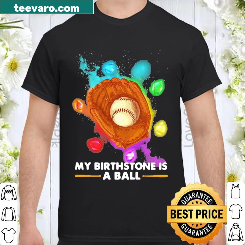 Shirt with a baseball graphic designed as a ruby birthstone