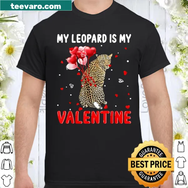 Cute leopard with hearts design on valentine-themed shirt