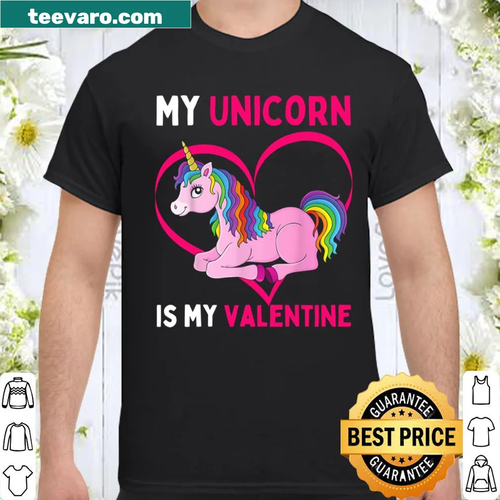 Unicorn-themed Valentine's Day shirt with whimsical design