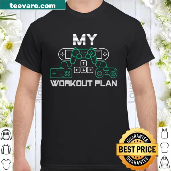 Funny shirt with the phrase 'My workout plan: gaming chair'