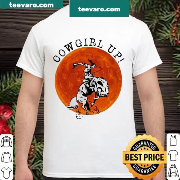 Cowgirl-themed shirt with the phrase 'Cowgirl Up The Moon'