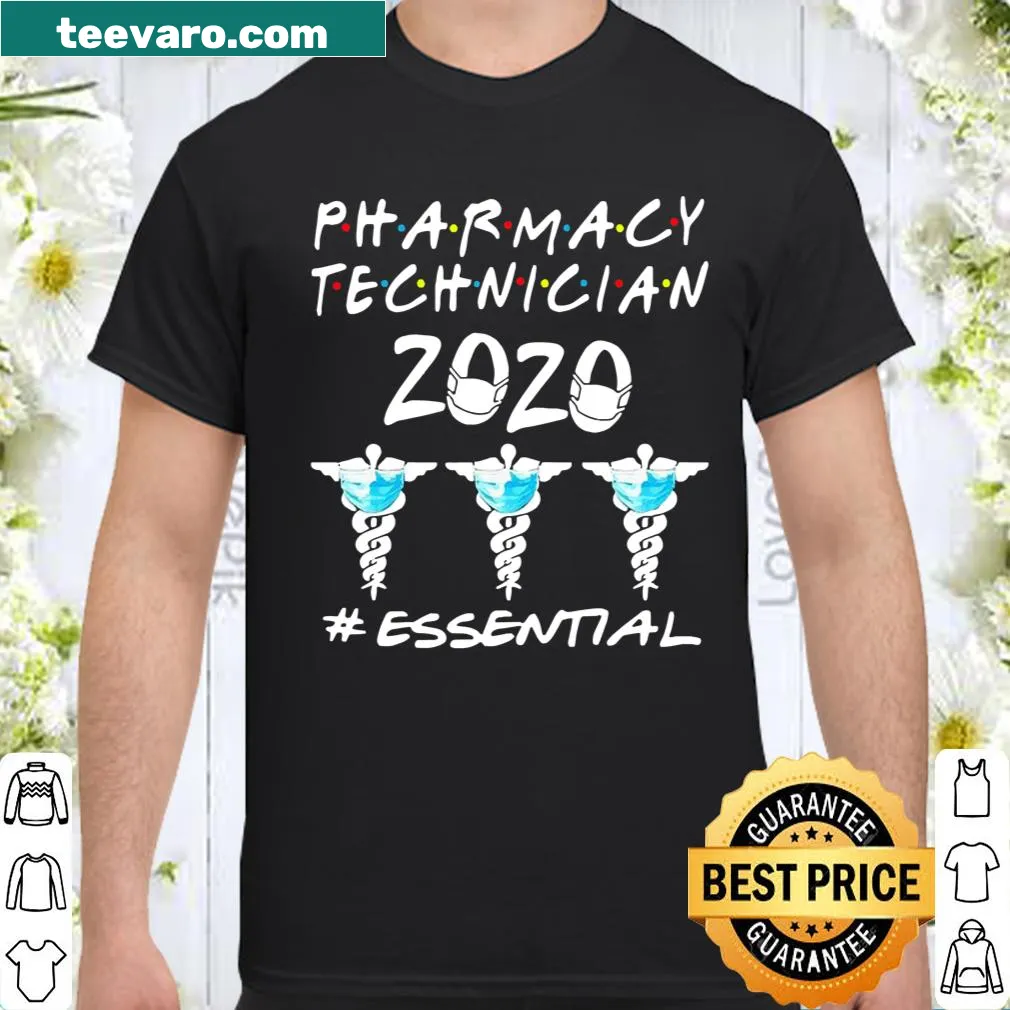 Shirt featuring 'pharmacy technician 2021 #essential' text design