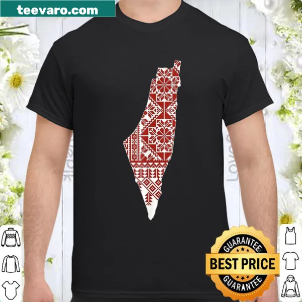 Palestine map illustrated with thobe pattern