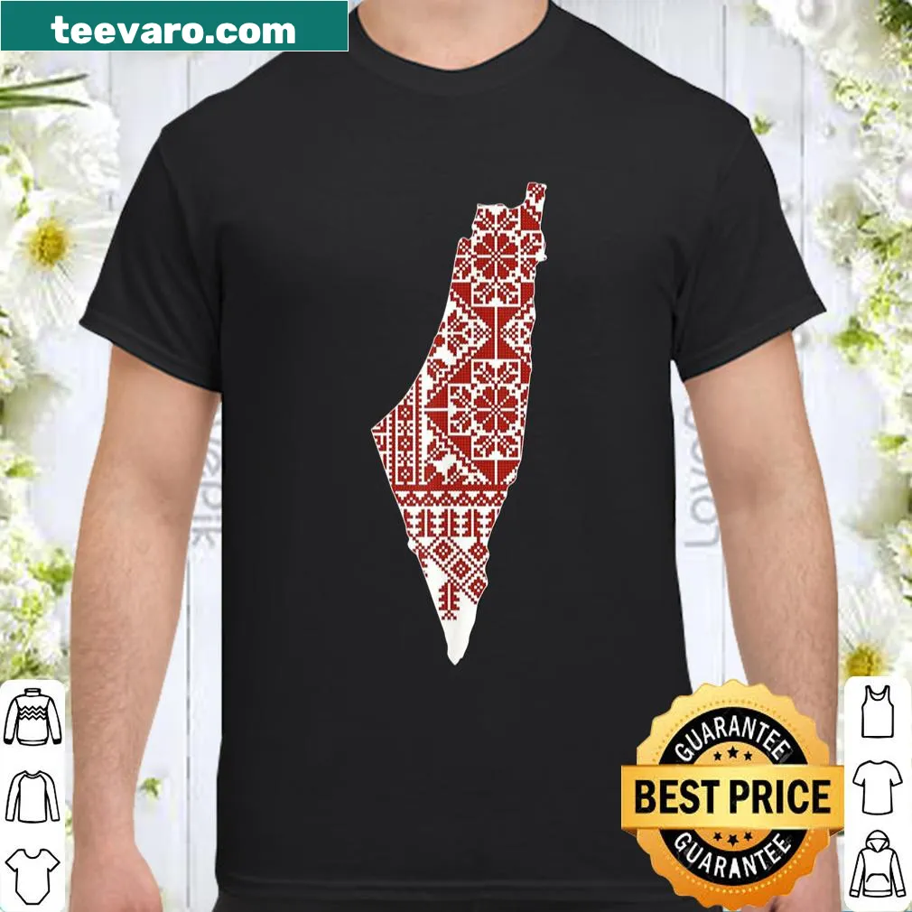 Palestine map illustrated with thobe pattern