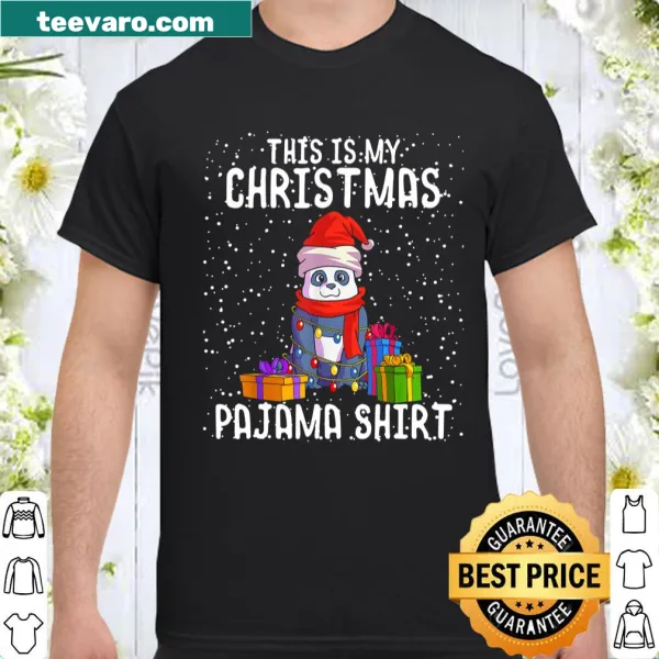 Cute pandas with Christmas lights on pajama shirt