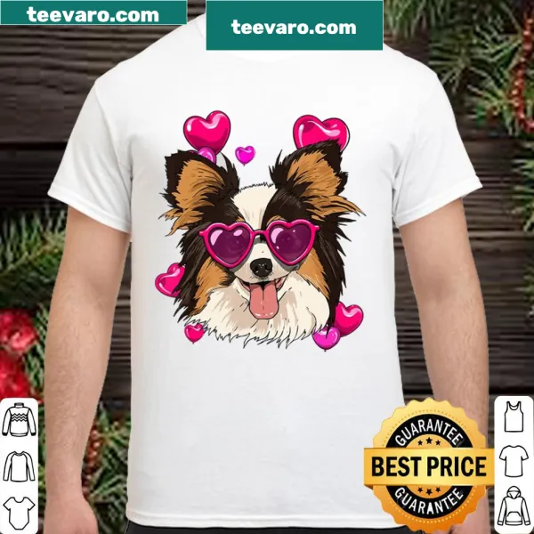 Valentine's themed shirt with a Papillon dog illustration