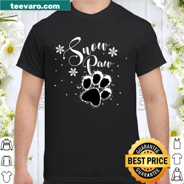Santa Christmas shirt with a paw print and snowflakes