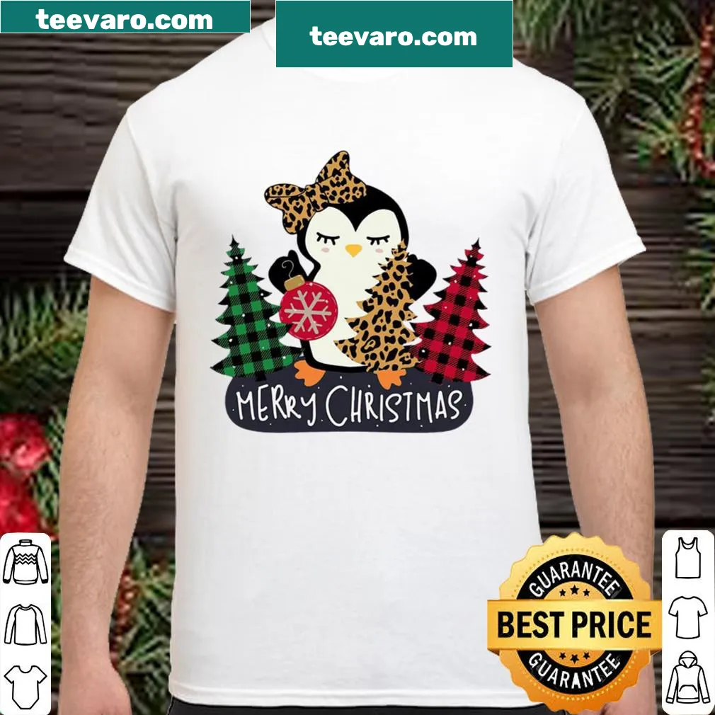 Festive penguin shirt featuring Christmas tree decorations