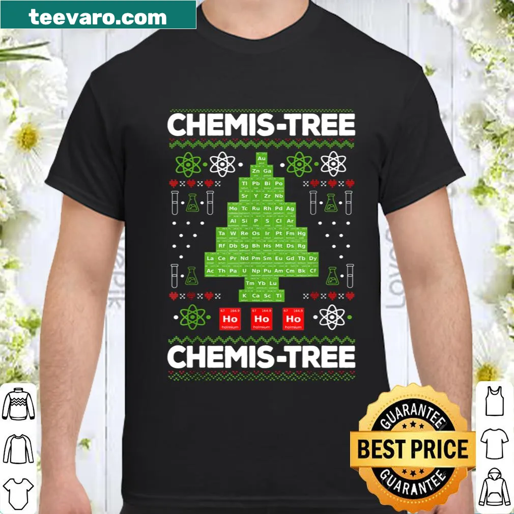 Funny Christmas t-shirt featuring a periodic table tree design