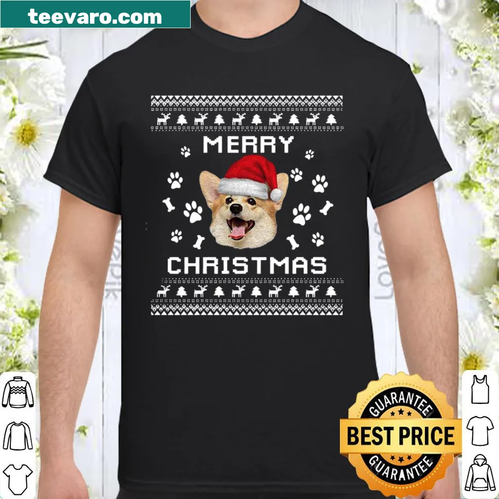 Personalized Christmas sweatshirt featuring an adorable Corgi illustration