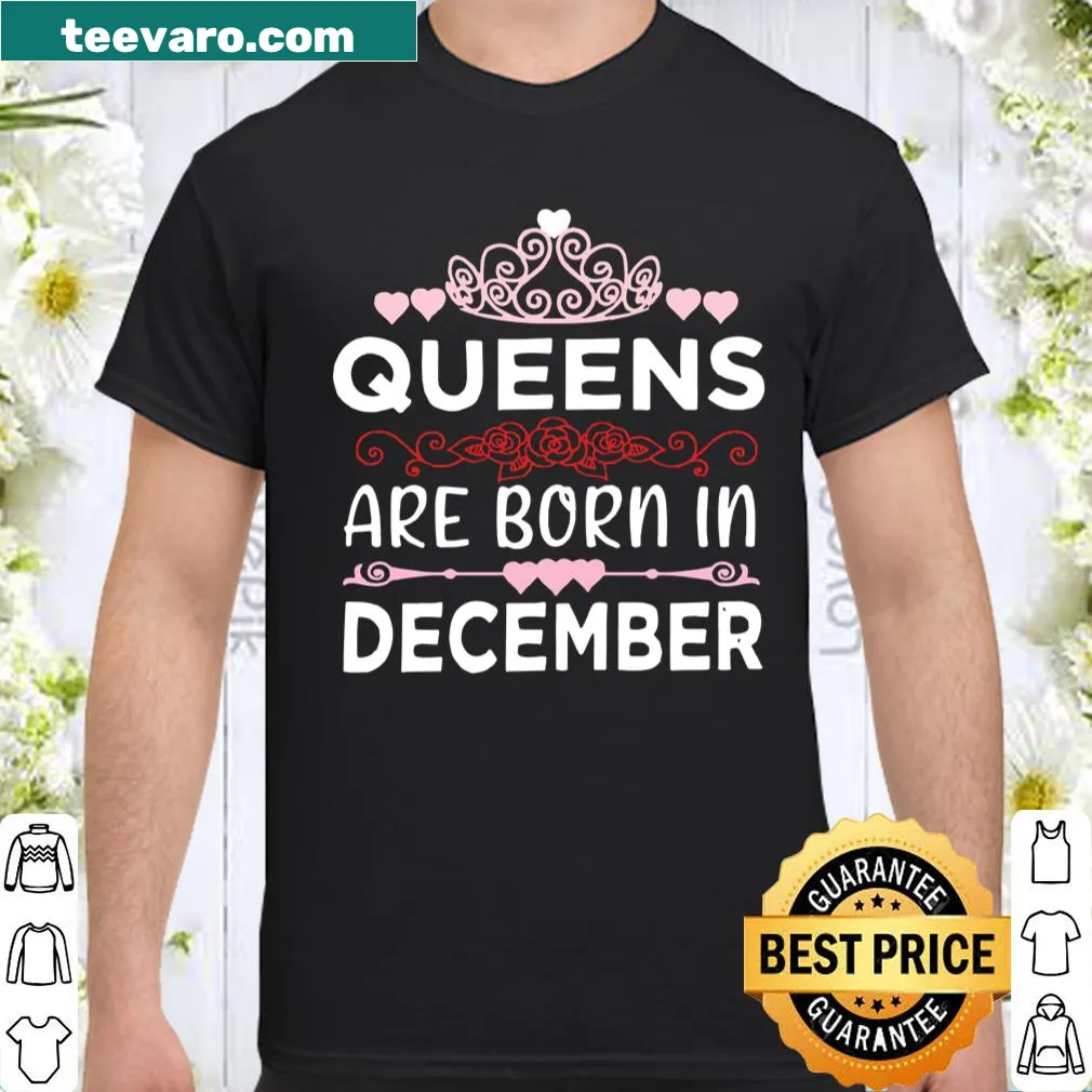 Birthday shirt celebrating December queens with a heart graphic.