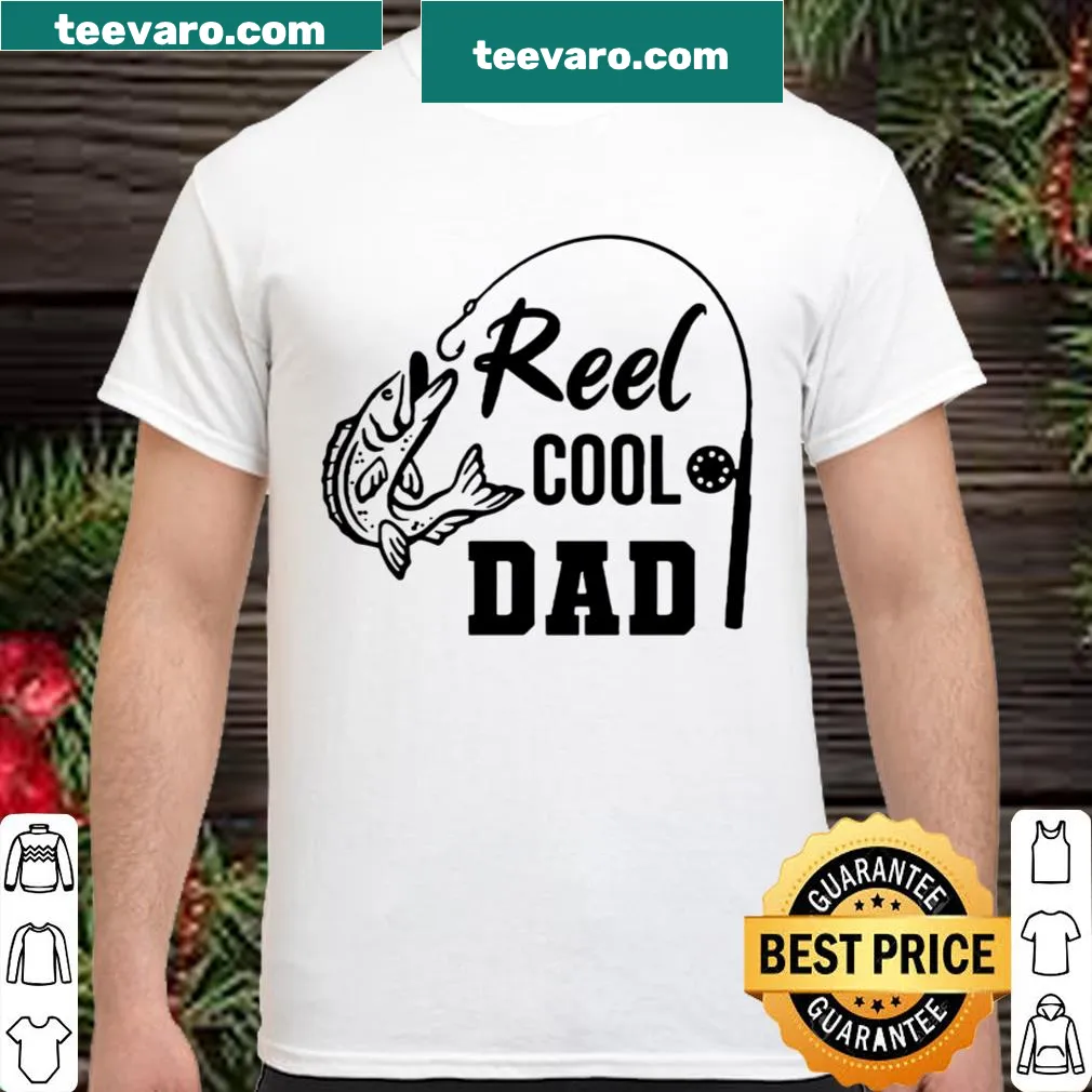 Funny fishing shirt with 'Reel Cool Dad' text and fishing graphic