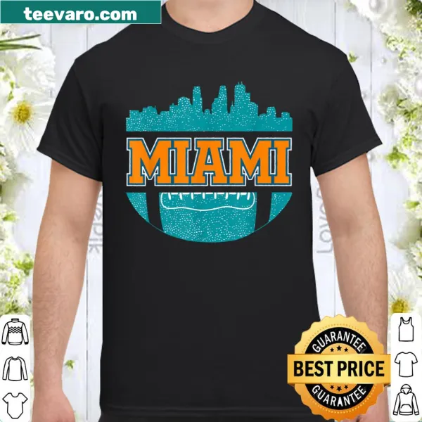 Retro Miami football fan t-shirt with city skyline design