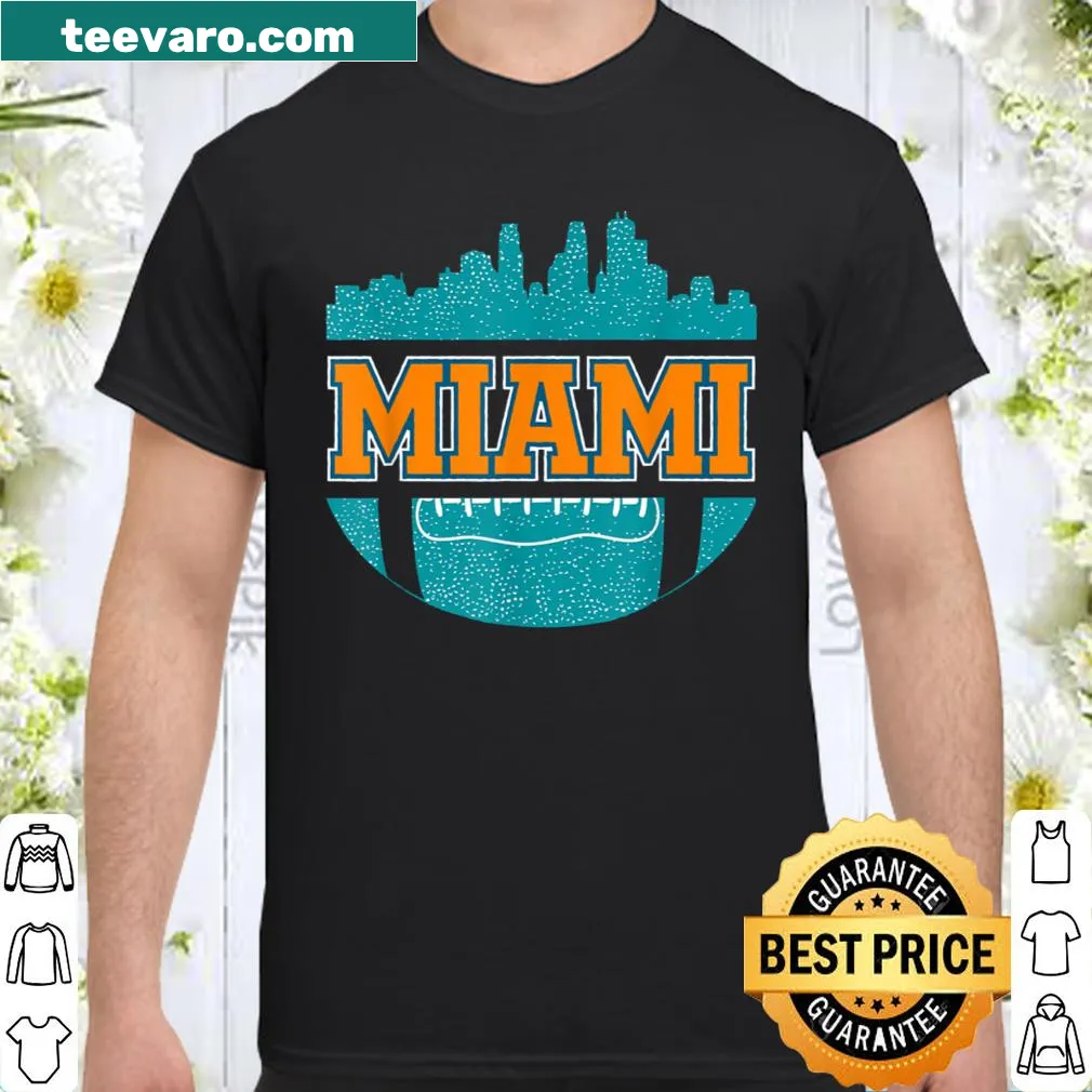 Retro Miami football fan t-shirt with city skyline design