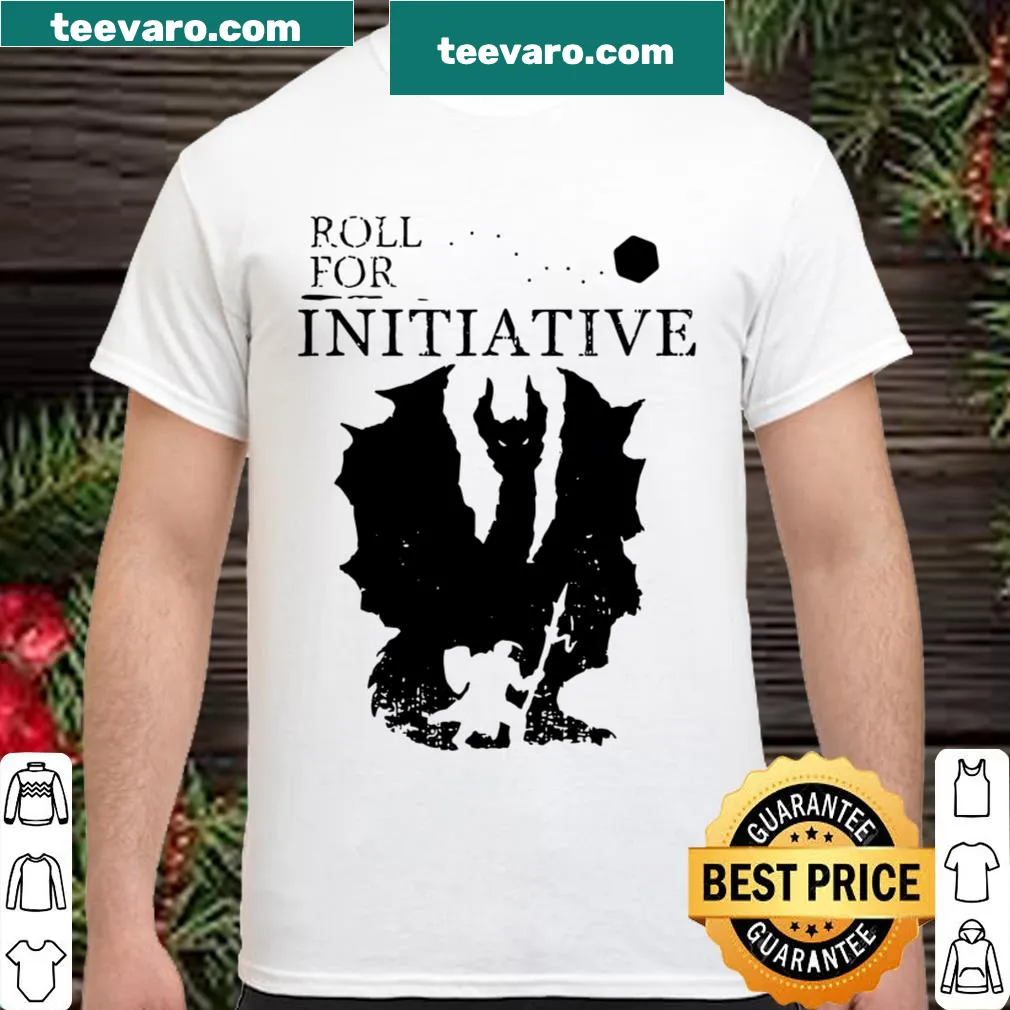 Silhouette design featuring a gaming die and text 'Roll For Initiative'