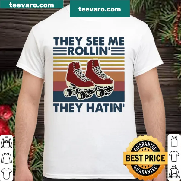 Vintage shirt with a humorous roller skating phrase and graphics.