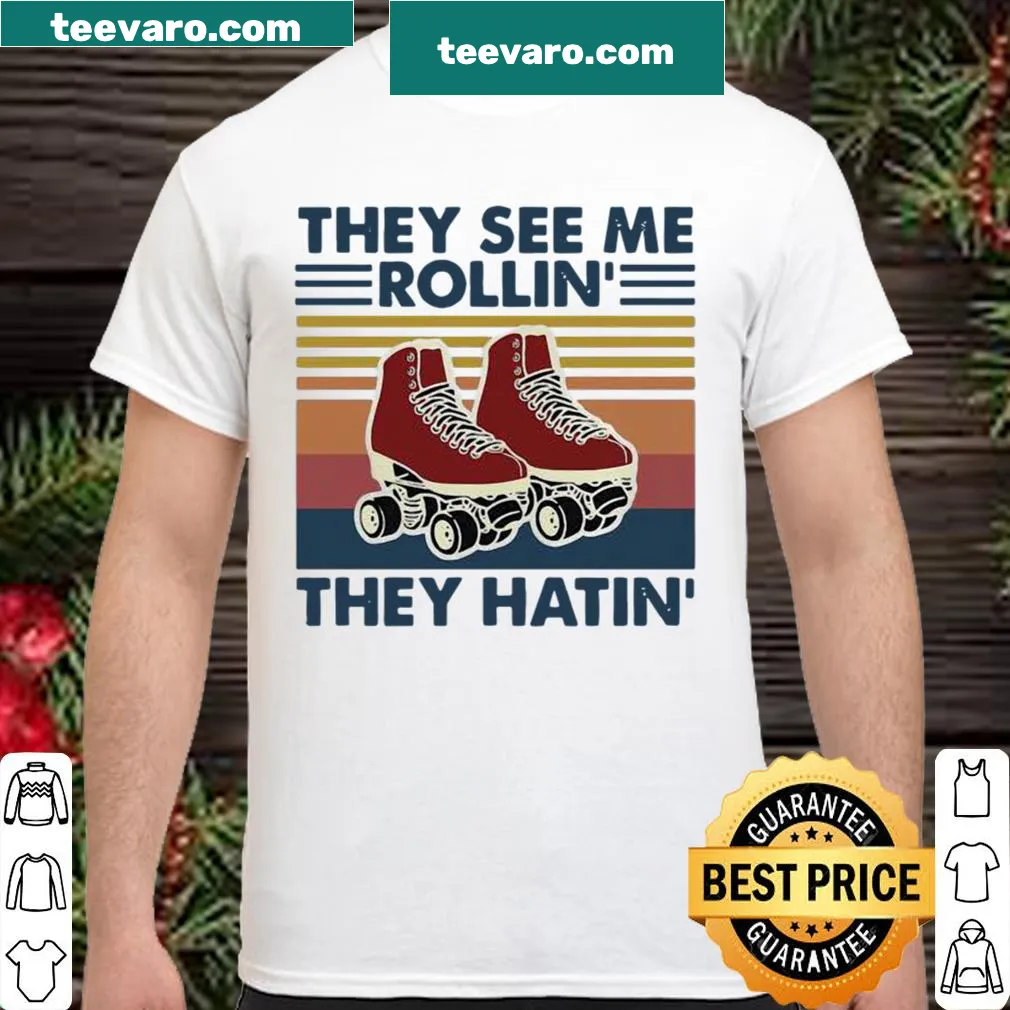Vintage shirt with a humorous roller skating phrase and graphics.
