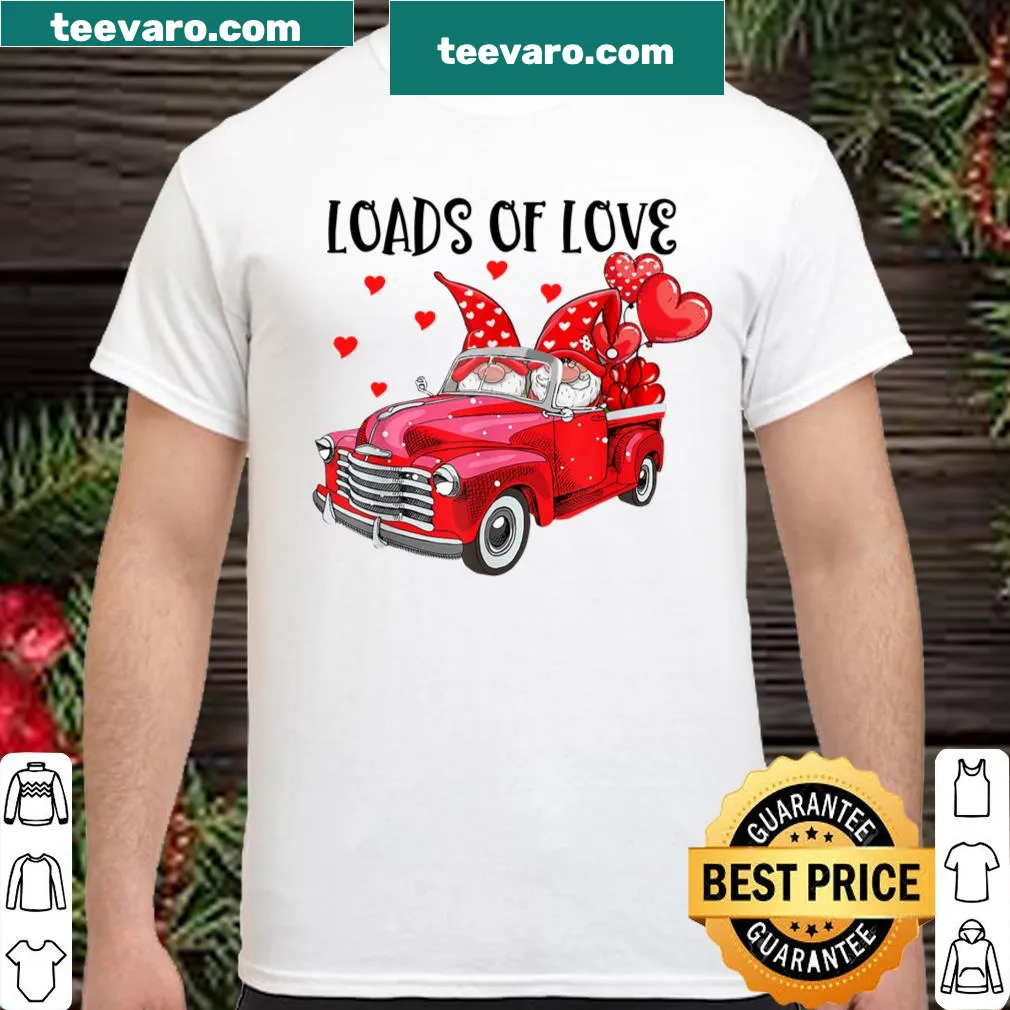 Romantic gnome couple shirt with hearts for Valentine's Day.