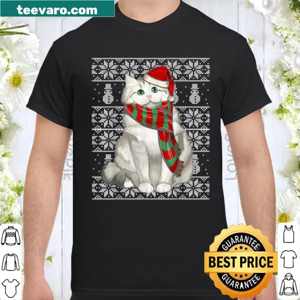Cute Christmas shirt with a ragamuffin cat in a Santa hat.
