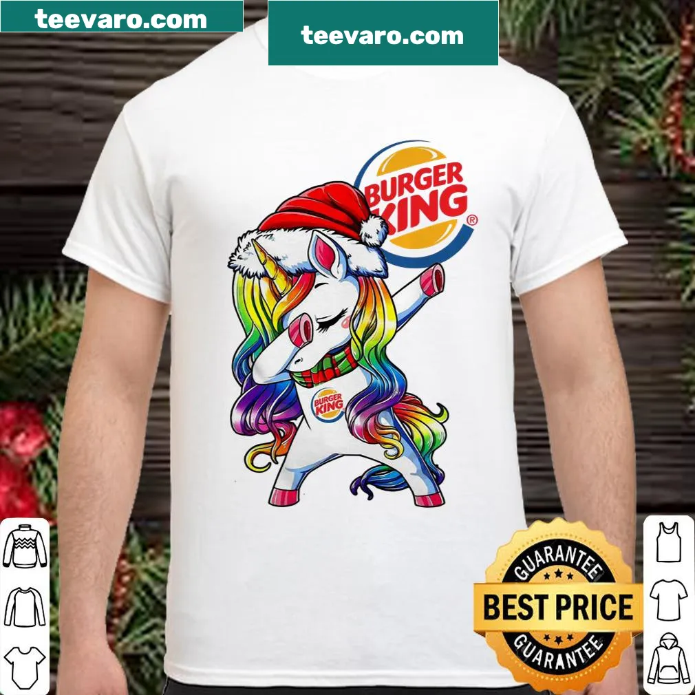 Cartoon Santa unicorn dabbing with Burger King elements