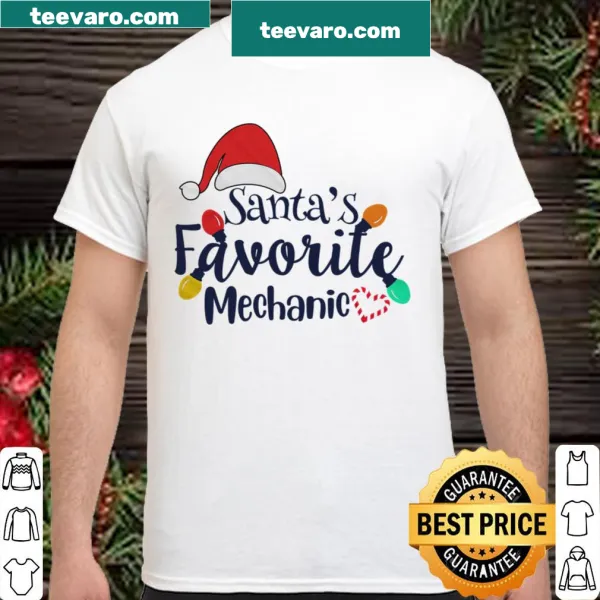 Santa's Favorite Mechanic t-shirt with Santa Claus and tools illustration