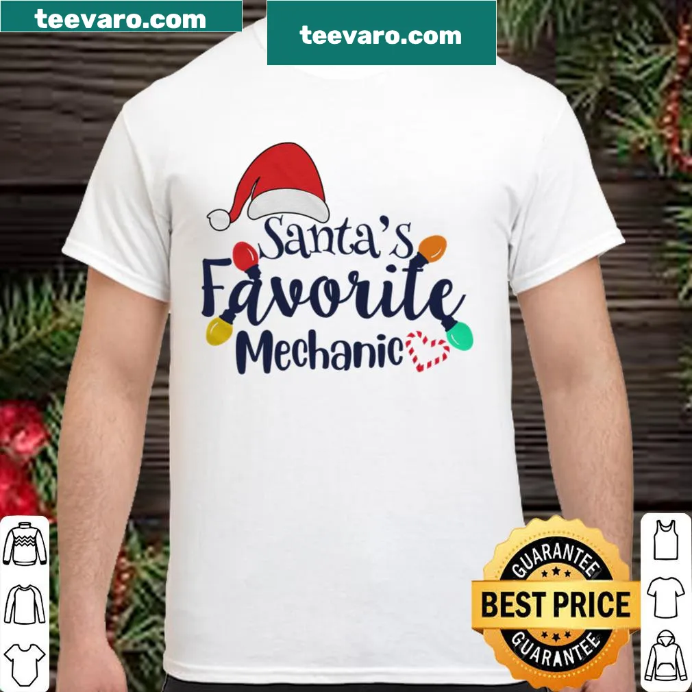 Santa's Favorite Mechanic t-shirt with Santa Claus and tools illustration