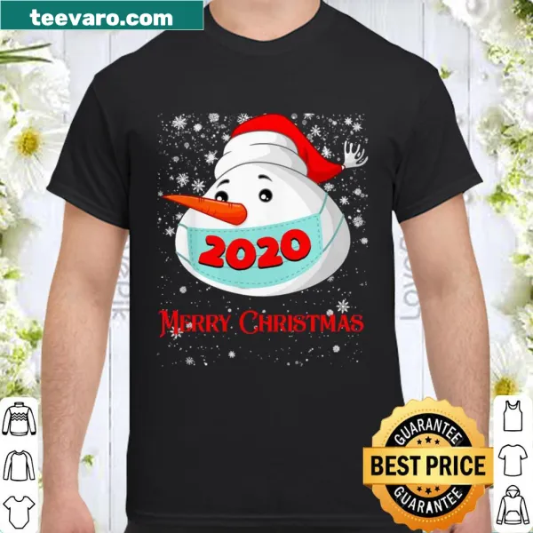 Cute Christmas shirt featuring a snowman wearing a mask