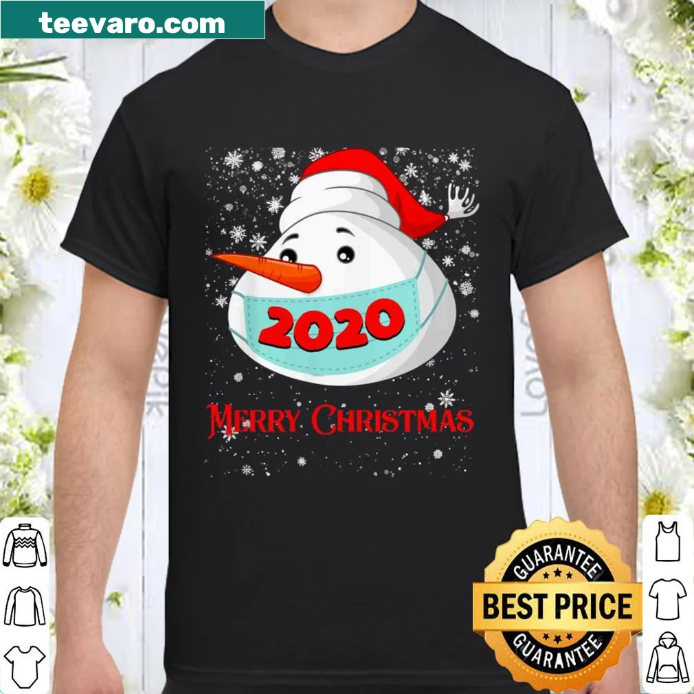 Cute Christmas shirt featuring a snowman wearing a mask