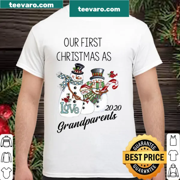 Illustration of a snowman with text 'Our First Christmas Love 2020'