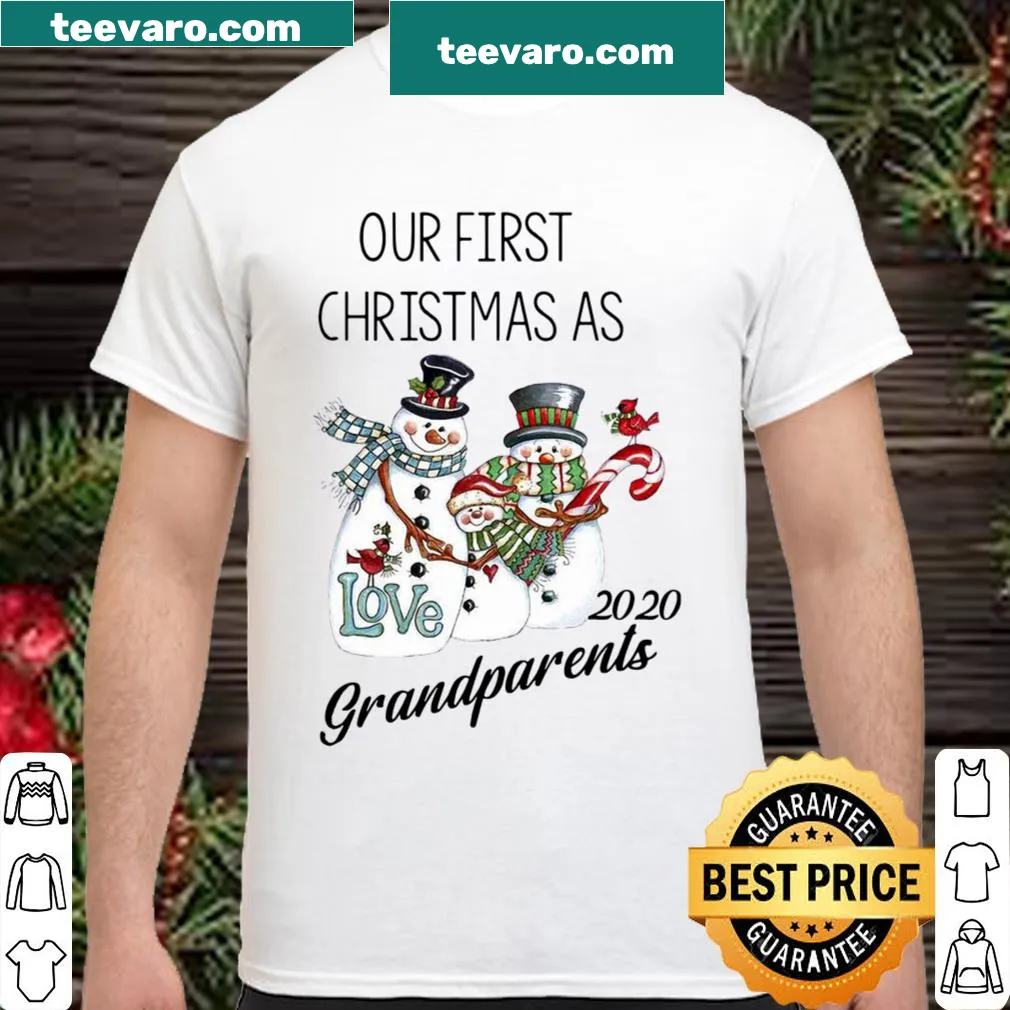Illustration of a snowman with text 'Our First Christmas Love 2020'