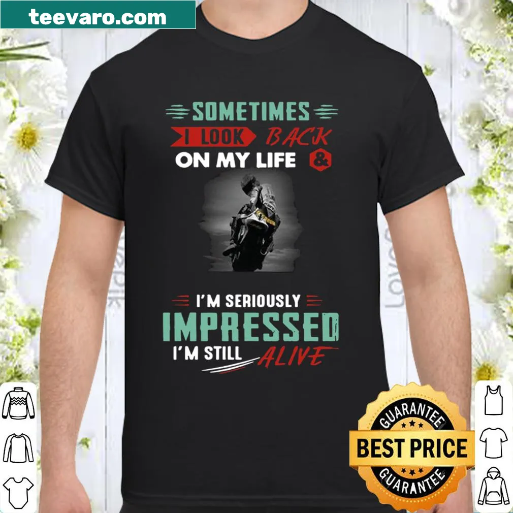 Funny biker t-shirt with humorous text about life and surviving