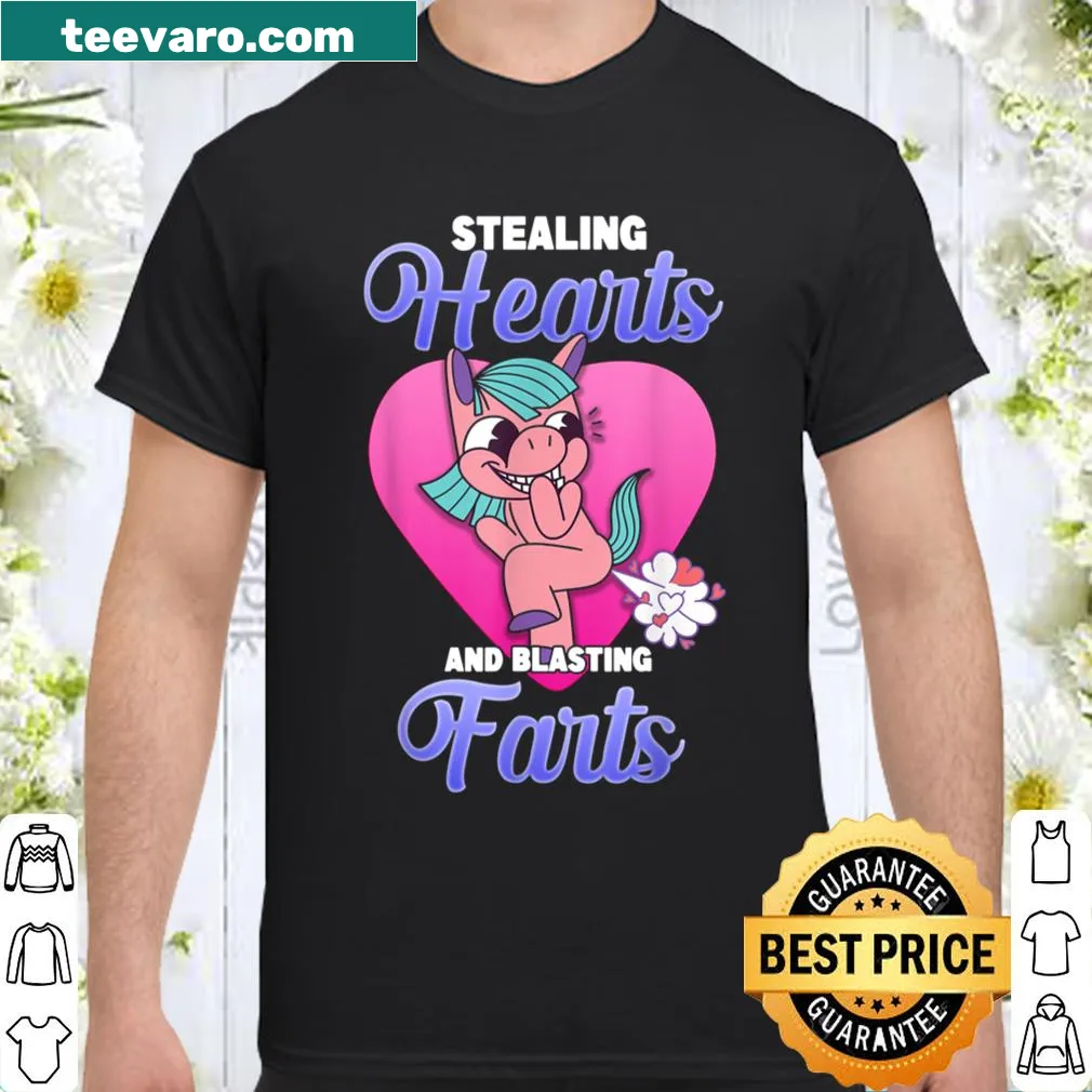 Funny Valentine's Day t-shirt with the phrase 'Stealing Hearts And Blasting Farts'.