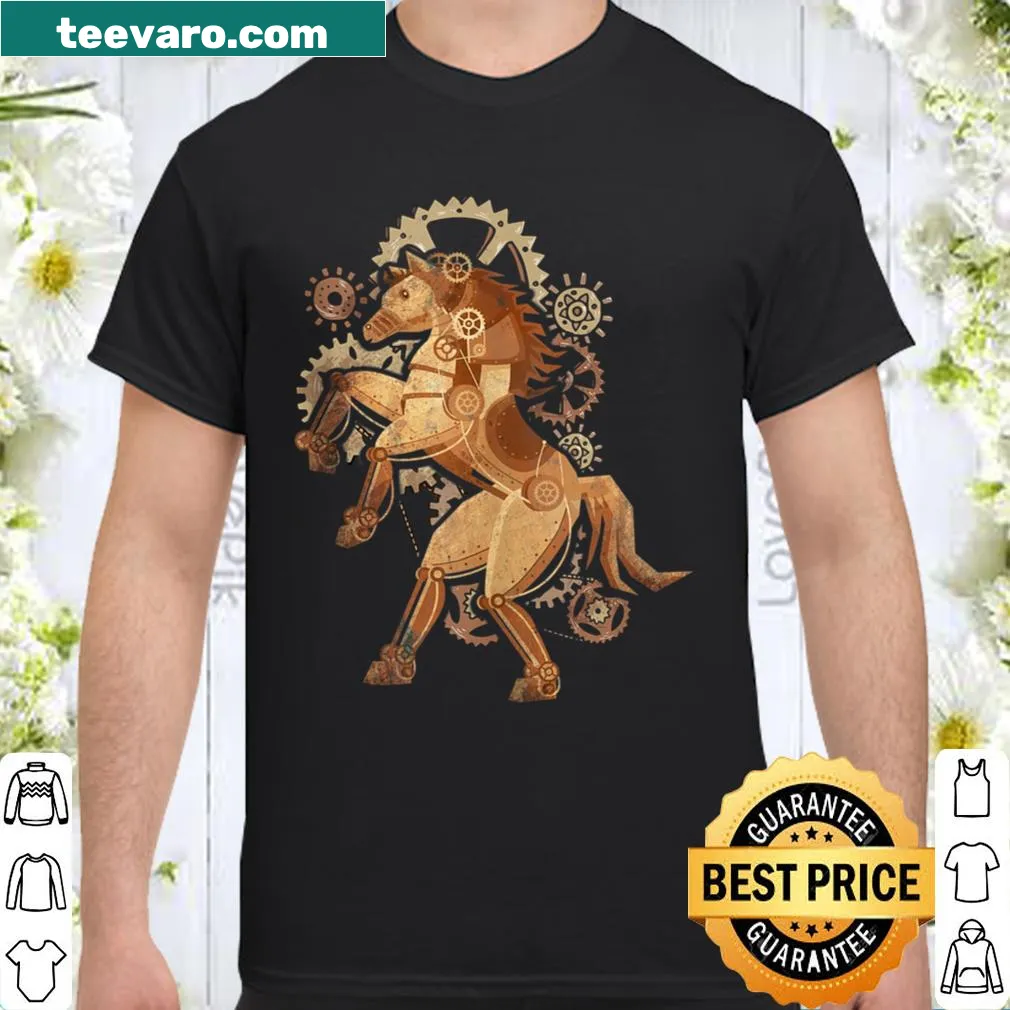 Fantasy steampunk horse graphic t-shirt with gears