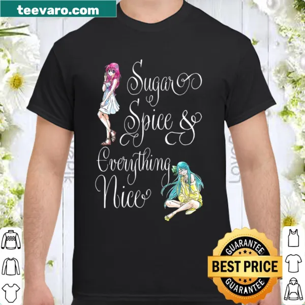 Anime-themed shirt featuring playful sugar and spice illustrations.