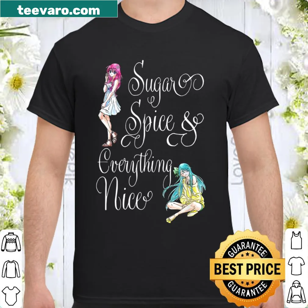 Anime-themed shirt featuring playful sugar and spice illustrations.