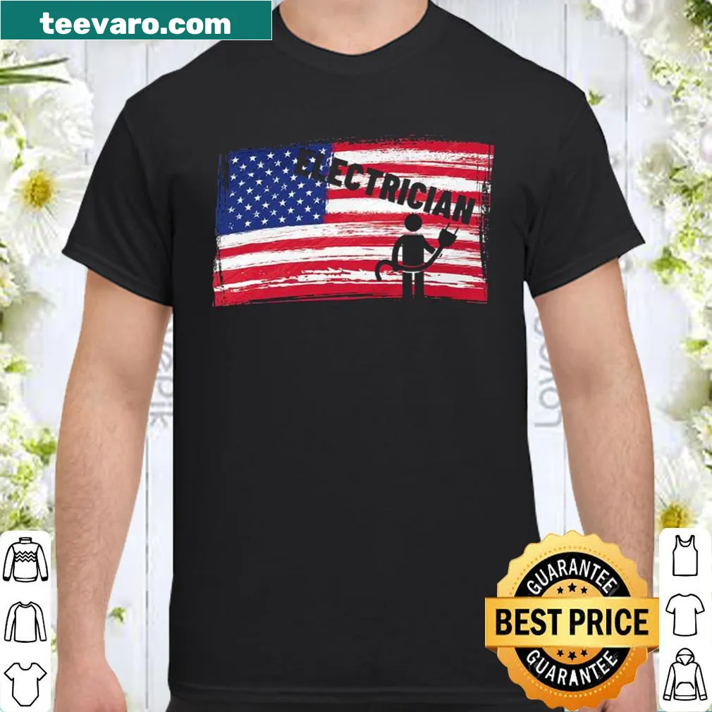 Patriotic shirt with 'Support Your Local Electrician' text and American flag
