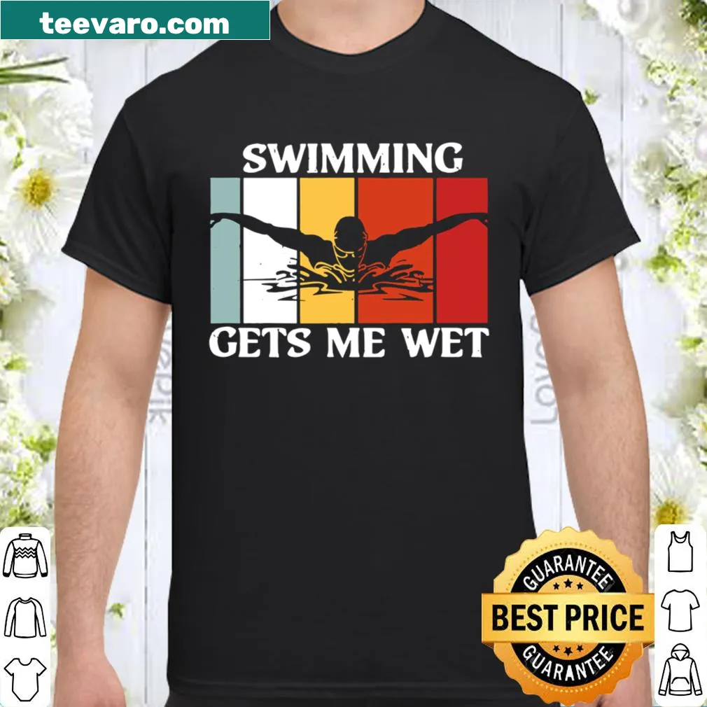 Funny swimming shirt with playful phrase about swimming