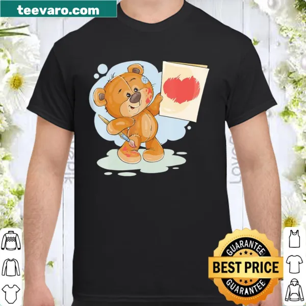 Cute teddy bear graphic with hugs, hearts, and balloons