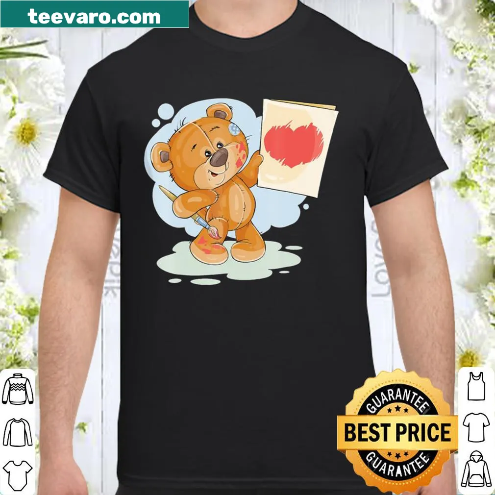 Cute teddy bear graphic with hugs, hearts, and balloons