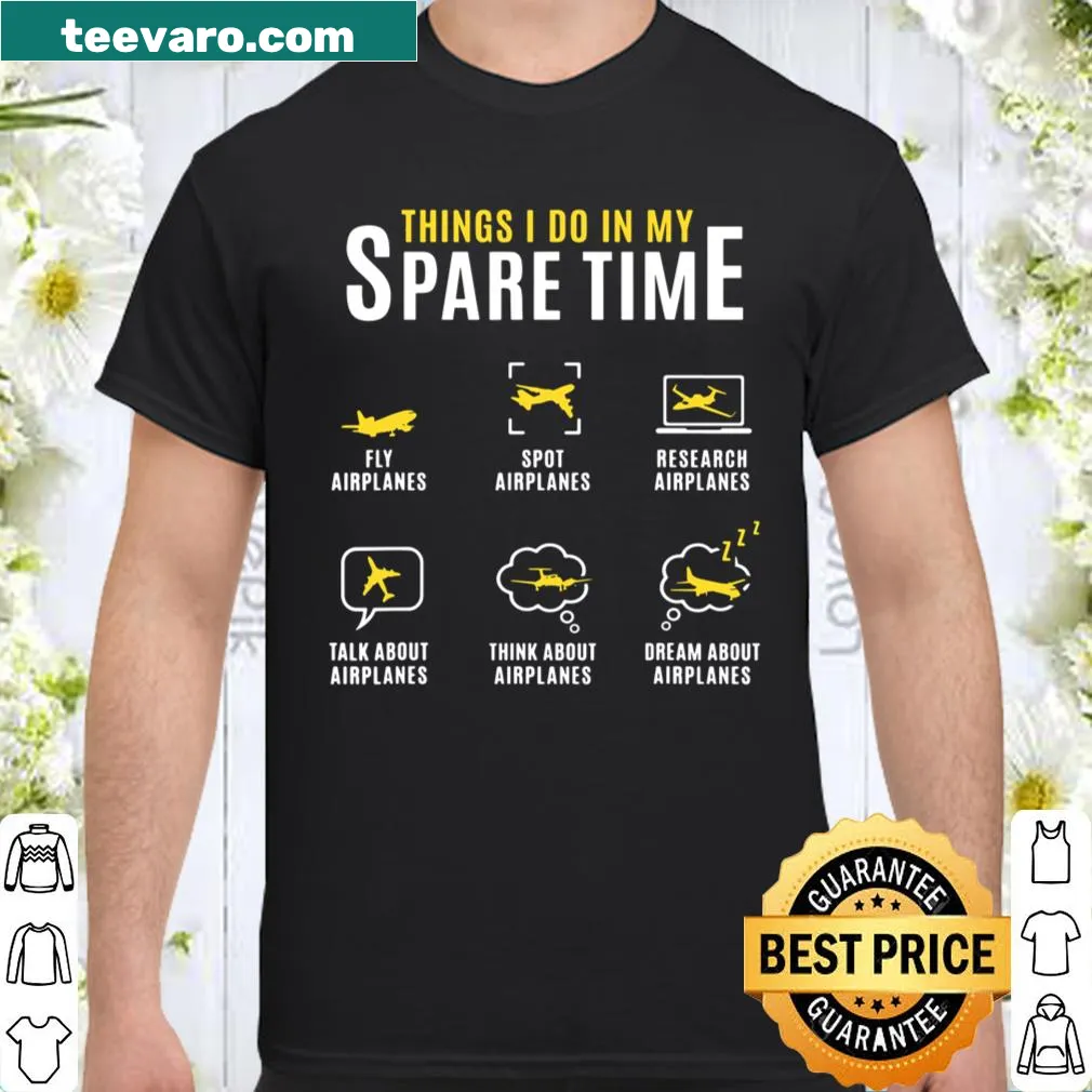 Illustrated T-shirt listing hobbies related to aviation