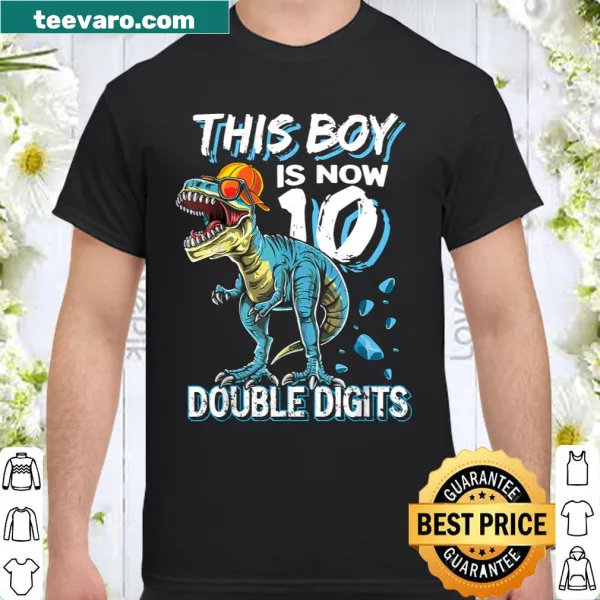 Fun birthday T-shirt for kids turning 10 with dinosaur graphic