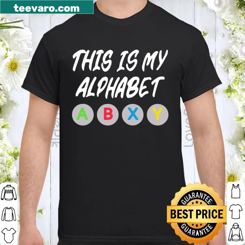 Gaming-themed t-shirt featuring a playful alphabet design